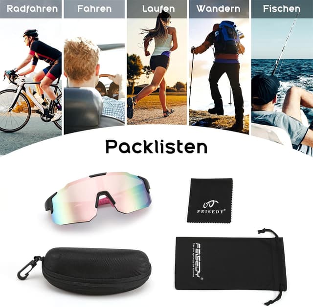 Thumbnail 6 de FEISEDY Sport Sonnenbrille für Fahrrad, MTB & Rennrad – UV400, verspiegelte Gläser (B2388)