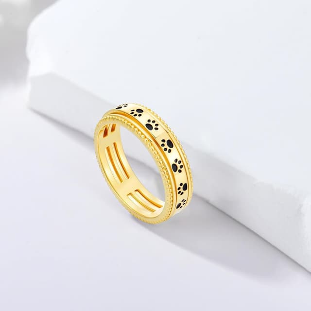 Detalle de PARYFO Fidget Ring drehbar aus 925 Sterling Silber mit Pfotenmotiv – Spinner Ring gegen Stress