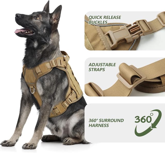 Detalle 2 de WINGOIN Tactical Dog Harness for Large Dogs (Khaki, L) — Heavy-Duty No-Pull Vest with Handle & Reflective Strip