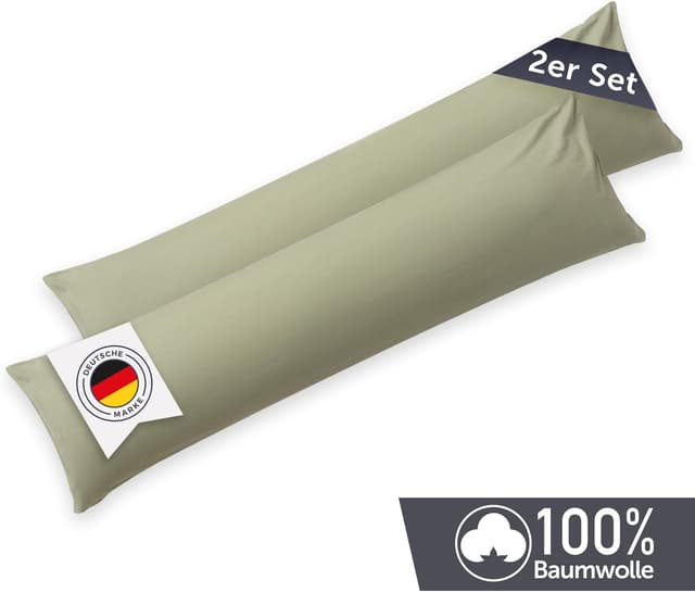 Detalle 2 de Blumtal Seitenschläferkissen Bezug 40 x 145 (2er Set) – Grün, 100% Baumwolle, Oeko-Tex zertifiziert