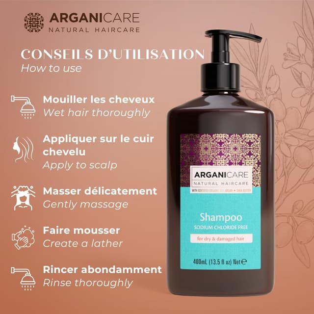 Detalle de Arganicare Gamma Argan Shampoo nutriente e idratante con olio di argan biologico da 400 ml