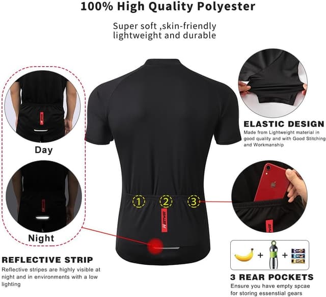 Detalle de MEETWEE Magliette Ciclismo Uomo: maglia MTB traspirante con pannelli in rete e inserti riflettenti