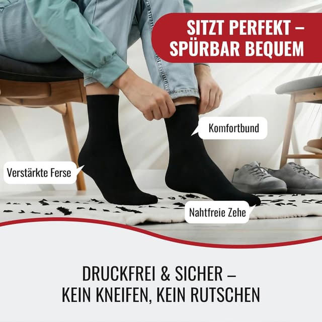 Detalle de Mat and Vic's Socken (Herren 43–46 & Damen 39–42) aus Baumwolle – nahtlos, OEKO-TEX 100, 5 oder 10 Paar