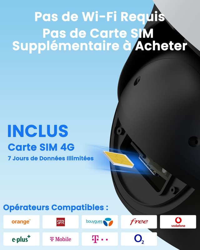 Detalle de Bextgoo Caméra de surveillance extérieure 4MP 24/7 sans WiFi (avec carte SIM, IP66) 360°