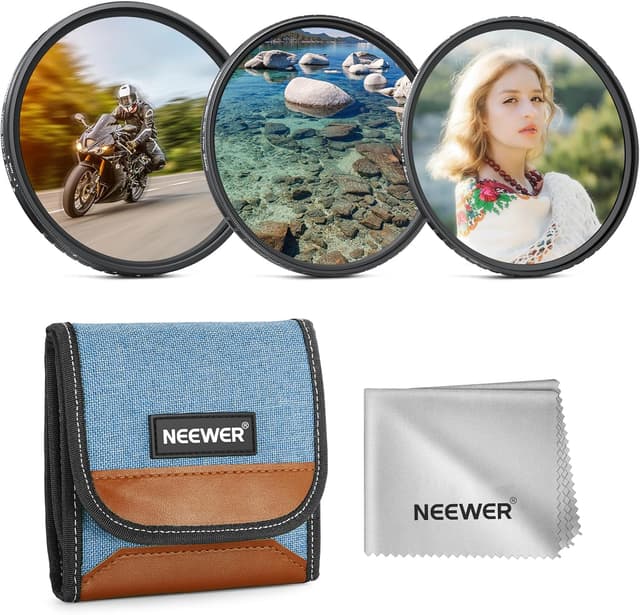 Detalle de NEEWER 58mm Variable ND Filter-Set (ND2-32) + CPL + schwarzer Diffusionsfilter 1/4, 3er-Pack