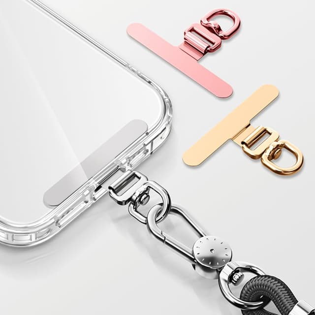 Detalle de CHUQING Handykette Schwarz mit Handy-Patch (Handyband-Einlagen) Roségold, 2 Stück – universelle Aufsätze für Smartphone-Hüllen