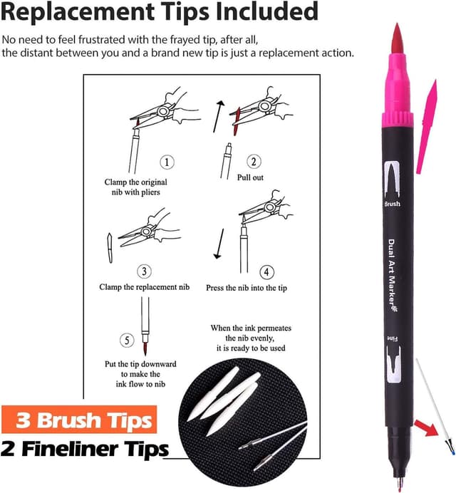 Detalle de Vozuna 120 Colouring Pens dual tip fineliner & brush marker set with black case