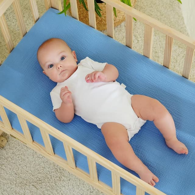 Detalle de Kewlife gift Baby Musselin Spannbettlaken 80×50 cm (100 % Baumwolle) für Kinderwagen & Kinderbett, 2er-Set