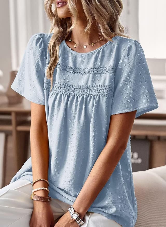 Detalle 2 de TUUHAW Sommer Boho Bluse mit Häkelspitze