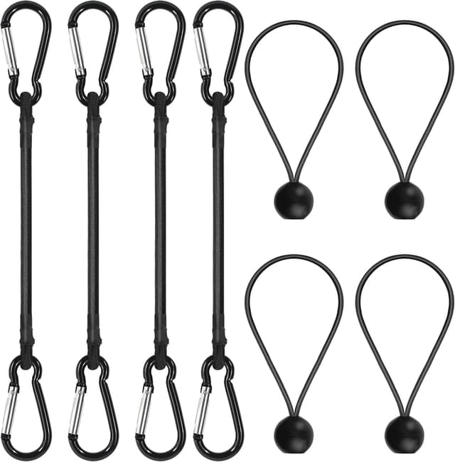 Detalle de Bungee Cords with Hooks (30cm Elastic Tie Down Straps) with Carabiners – 4-pack, up to 35kg, black