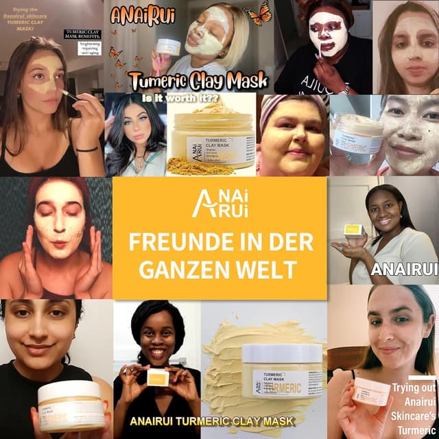 Detalle de ANAiRUi Kurkuma Vitamin C Tonmaske für das Gesicht (120 g) – reinigt, beruhigt und unterstützt bei ungleichmäßigem Hautton