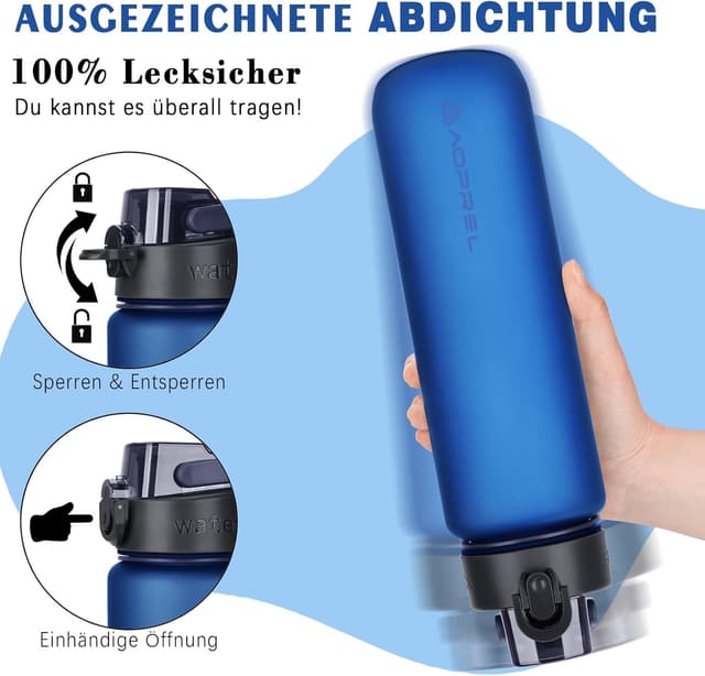 Detalle de AOPREL Trinkflasche 1 l aus Tritan, auslaufsicher, mit Filter und Bürste (BPA-frei)