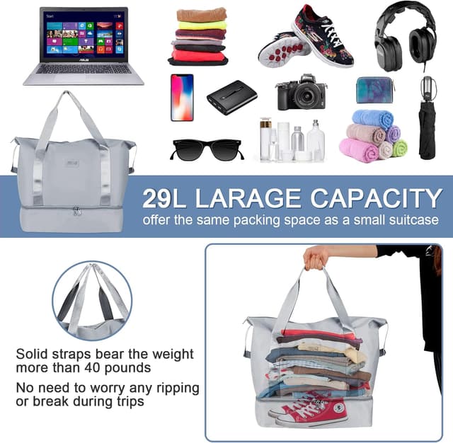 Detalle 2 de CS COSDDI 29L Travel Duffel Bag with Trolley Sleeve and Separate Dry & Wet Compartment