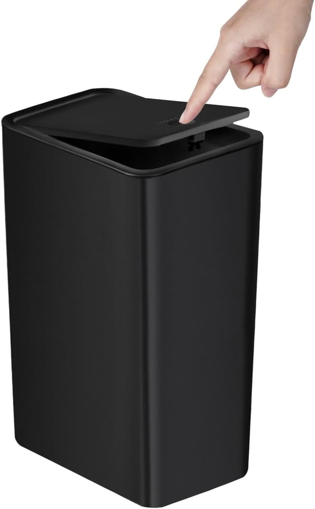 Detalle de TIPGO Bathroom Trash Can with Lid (10 Liter / 2.6 Gallon) Slim Pop-Up Bin for Kitchen, Bedroom, Office — Black