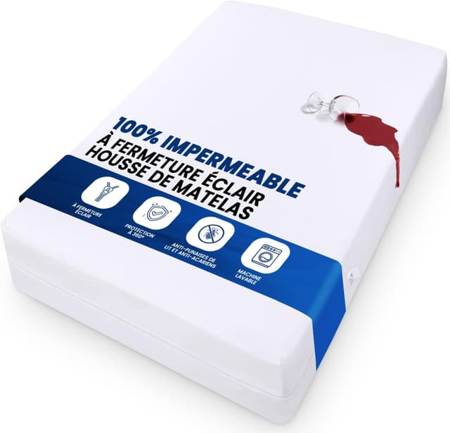 Detalle de Utopia Bedding Housse de matelas imperméable 140 x 200 x 20 cm avec fermeture éclair (blanc)