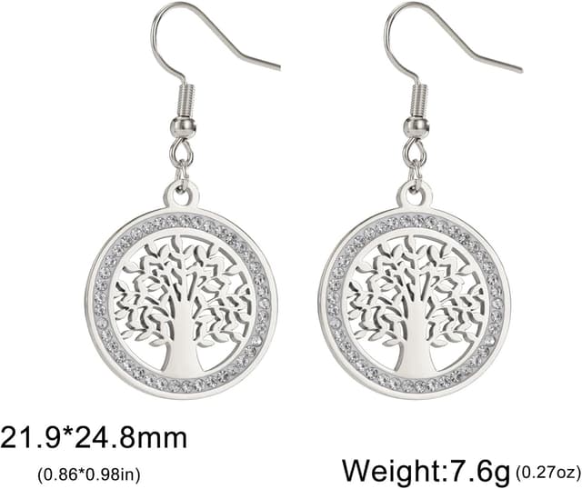 Detalle de Dreamtimes „Baum des Lebens“ Ohrringe aus Edelstahl mit klaren Zirkoniasteinen