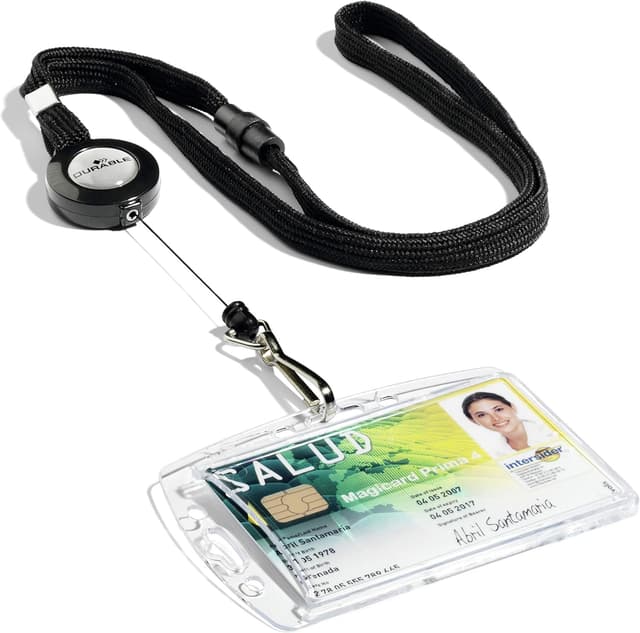 Detalle de Durable tour de cou avec enrouleur et mousqueton rétractable (cordon rétractable, anti-traction) Noir