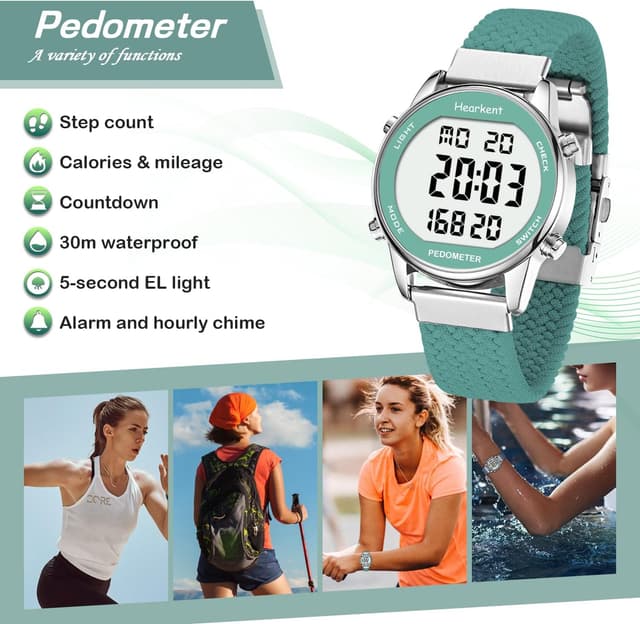 Detalle de Hearkent Women Pedometer Watch with Step Counter, 30M Waterproof EL Backlight & No-App Tracking