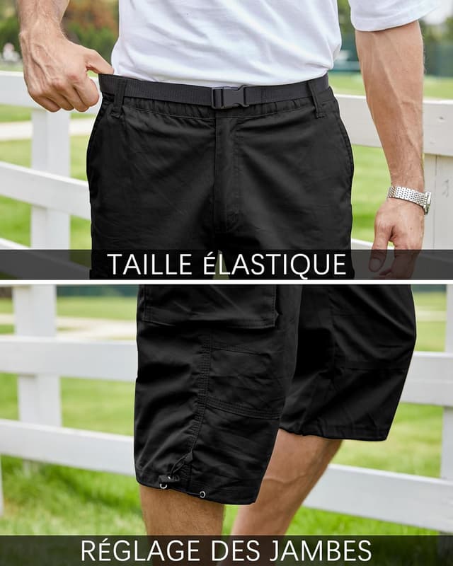 Detalle de NANAMEEI Pantacourt cargo homme 3/4 à poches multiples, bermuda long de travail pour l’été