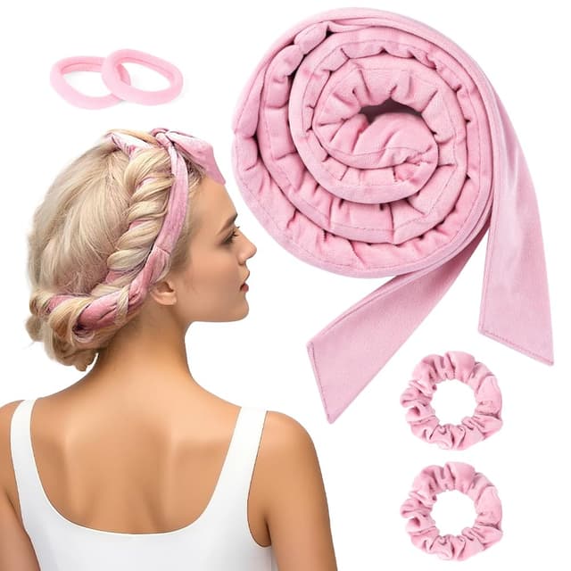 Detalle de BUTBU 5er-Set Heatless Curls: Lockenwickler über Nacht ohne Hitze (rosa)