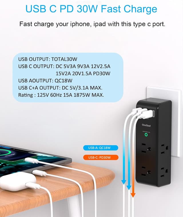 Thumbnail 1 de Surge Protector Outlet Extender PD 30W 1800J