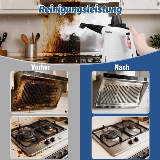 Detalle 2 de Hand-Dampfreiniger 1050 W mit 3,5 bar Dampfdruck und 9 Zubehörteilen – chemiefrei für Haushalt & Küche