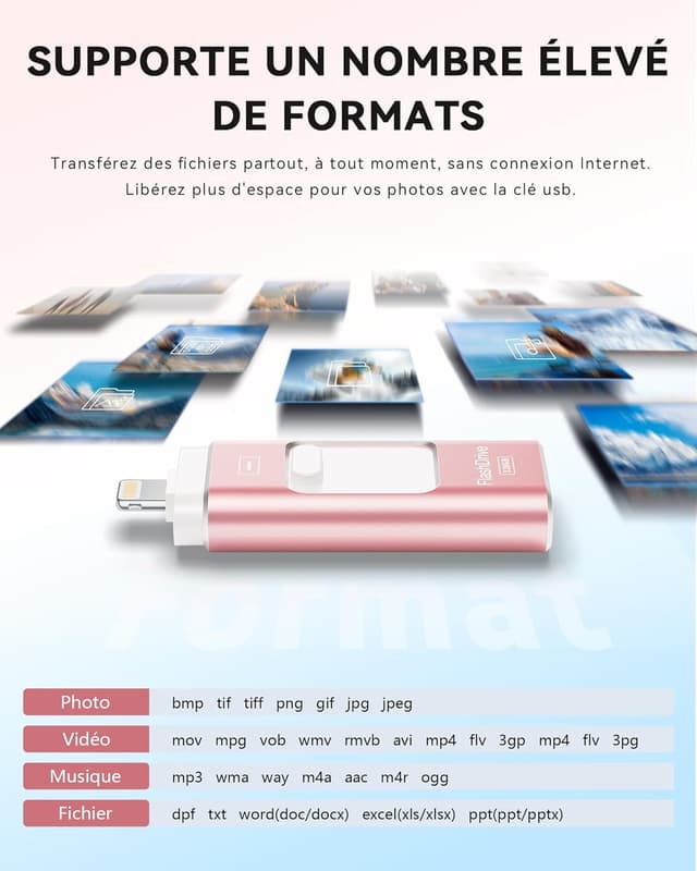 Thumbnail 3 de ROSPE Cle USB iPhone 128 Go, clé 3‑en‑1 pour iPhone/iPad/Type‑C