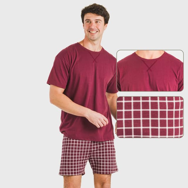 Detalle de TRAMAS+ Pyjama d’été homme 100% coton (t-shirt manches courtes + short)