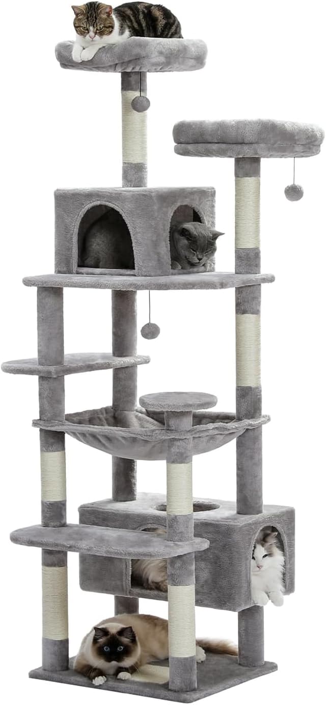 Detalle de PAWZ Road Kratzbaum für große Katzen (184 cm) mit Hängematte und Sisal – stabiler Katzenturm in Grau