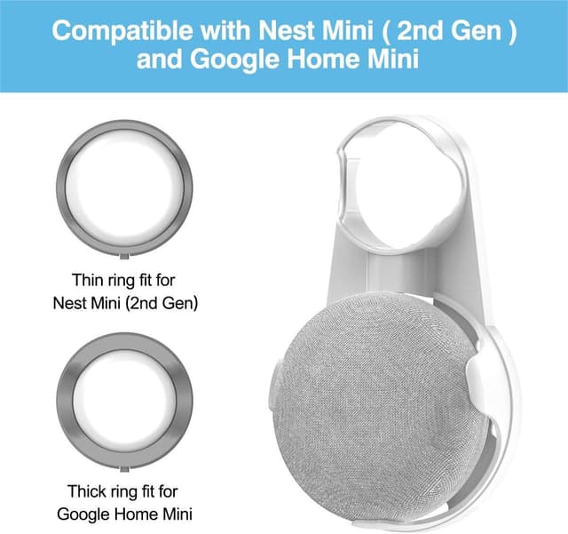 Detalle 2 de Cozycase Wandhalterung für Home Mini & Nest Mini (2er-Set, Weiß/Grau) – Kabelmanagement für weniger Kabelsalat