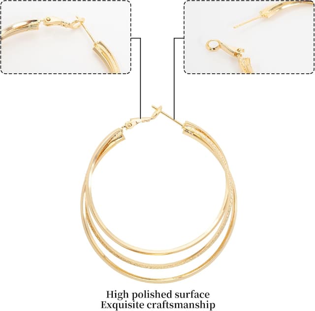 Detalle 2 de Dzpuhuojz boucles d’oreilles triple créole