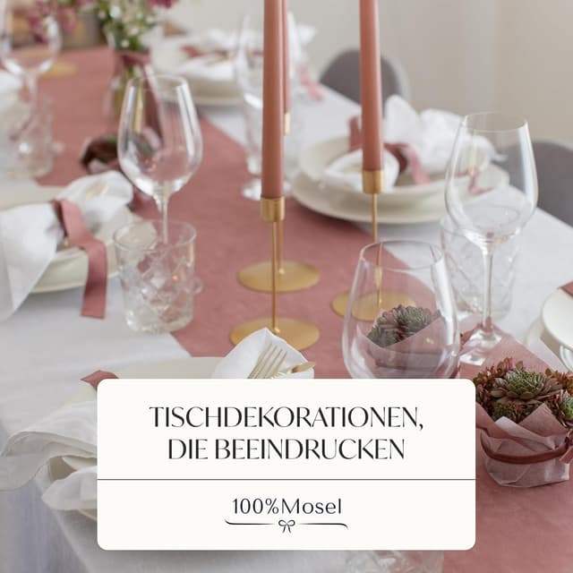Detalle de 100%Mosel Vlies Tischläufer in Altrosa / Dusky Pink (30 cm x 25 m) – dekoratives Tischband für Feste