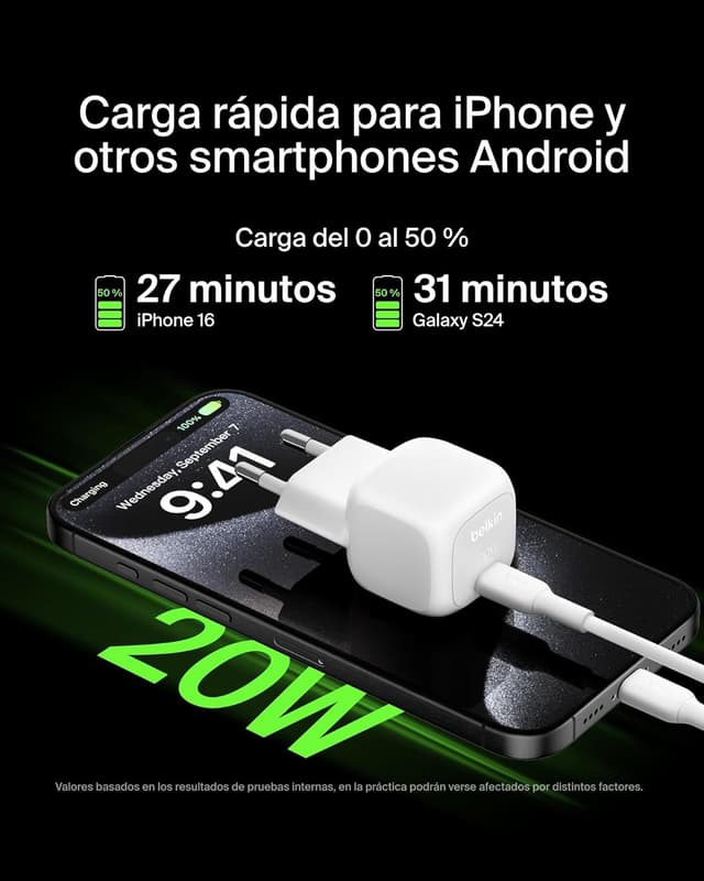 Detalle 2 de Belkin BoostCharge Cargador USB-C 20W para iPhone y Samsung ⚡