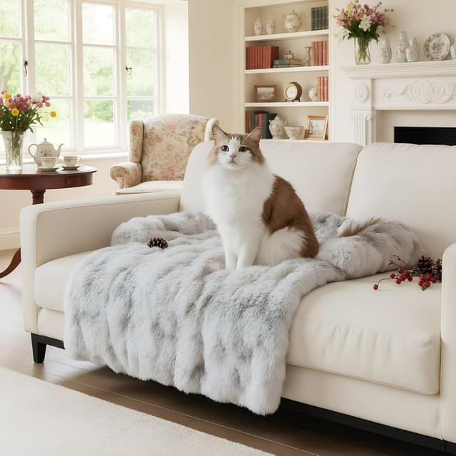 Detalle de LiveGo Thick Rabbit Plush Pet Couch Cover (Washable, Anti-Slip) for Cats & Dogs