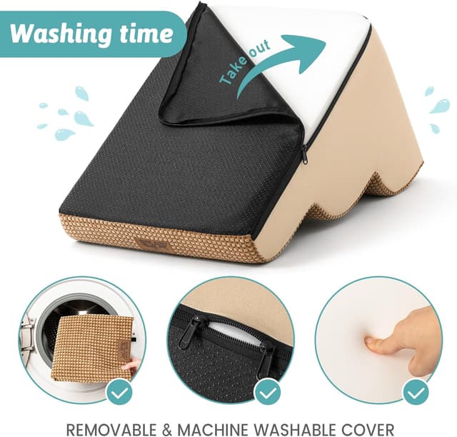 Detalle de Cozy Kiss Dog Stairs for High Bed (22.6" H) – 5 Tiers, Leakproof Cover, High-Density Foam Pet Steps, Light Brown