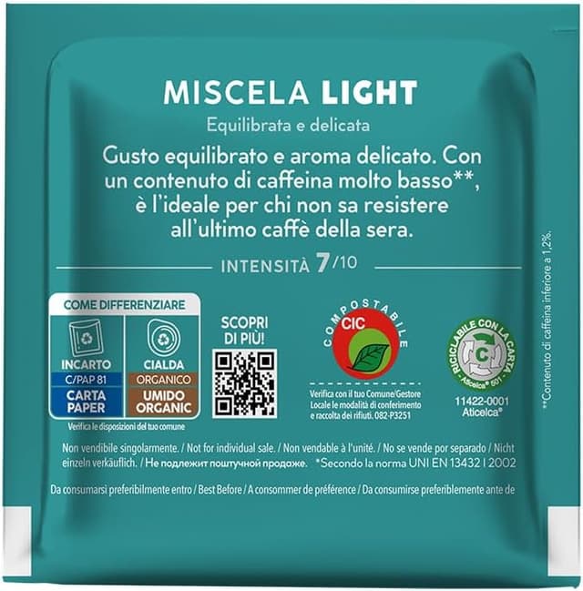 Detalle de Caffè Borbone Dosettes Compostables Mélange Light (ESE 44 mm) – 150 dosettes