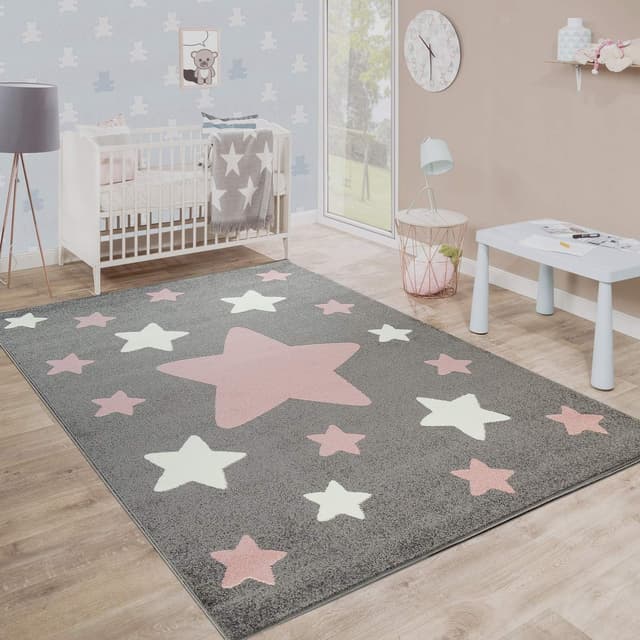 Thumbnail 6 de Tapis d’enfant Paco Home rond étoiles gris et rose — 200 cm, 100% polypropylène