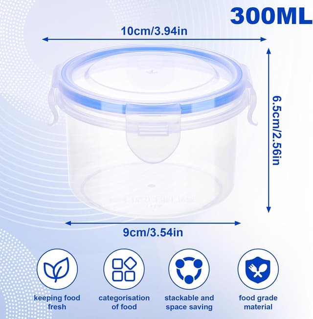 Detalle de Kssvzz 6 Pack 300ml Round Food Containers with Airtight Lids (Leak-proof, Stackable)