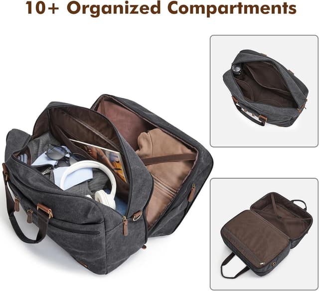 Detalle de S-ZONE borsone espandibile da viaggio 33–50L in canvas nero (weekender, nero)