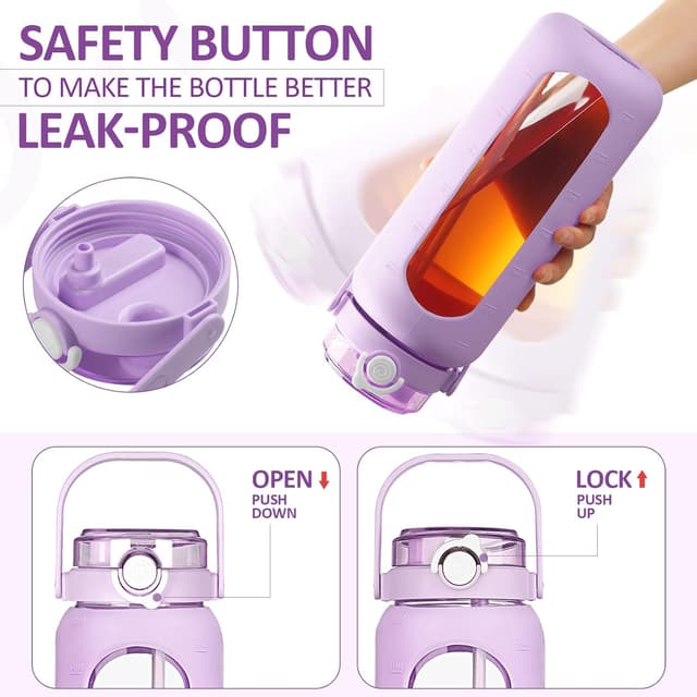 Thumbnail 1 de BLUEGO 2000ml Glas-Trinkflasche mit Strohhalm