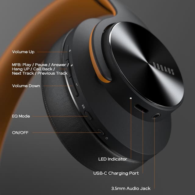 Thumbnail 6 de DOQAUS Wireless Over-Ear Headphones with Bluetooth 5.3, 3 EQ Modes and Mic (up to 90 hours) — Black-Brown