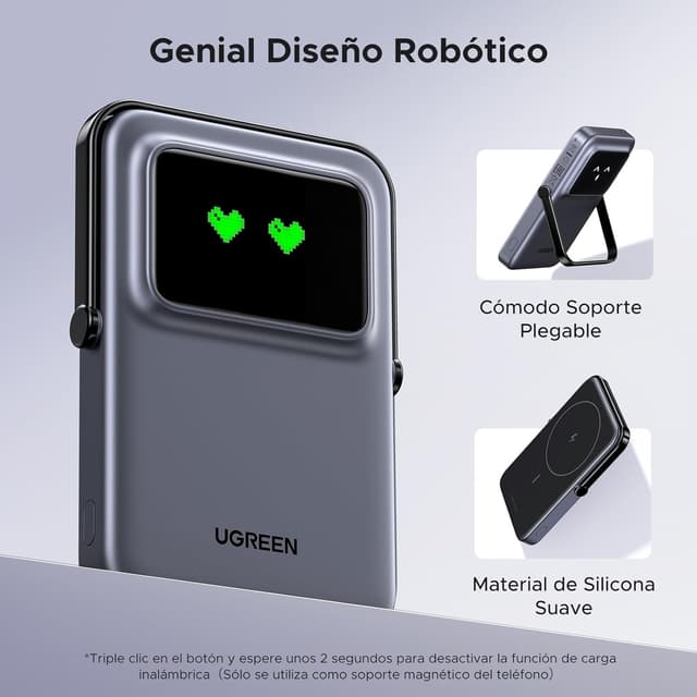 Detalle 2 de UGREEN Uno Power Bank Magnético 5000mAh, Carga Rápida ⚡