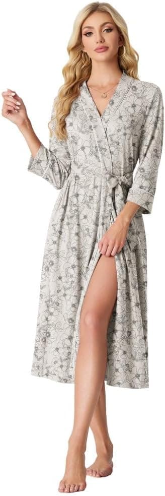 Detalle de PrinStory women’s casual kimono dressing gown with 3/4 sleeves and fixed belt