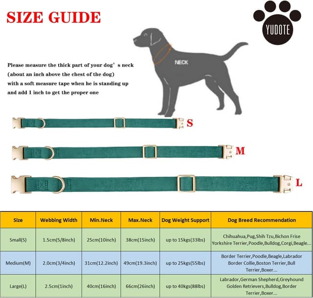 Detalle de YUDOTE Ultra-soft Dog Collar in Natural Cotton Corduroy (Medium) – Bottle Green