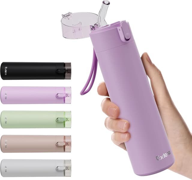 Detalle de Exllena Small Water Bottle 270ml with Straw (Pink) – Leak-Proof 1-Hand Flask