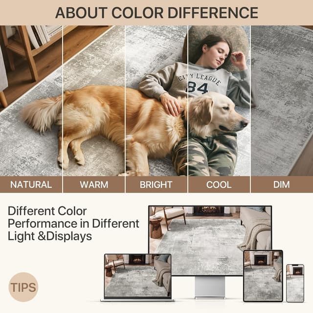 Detalle 2 de BEIMO Tapis salon moderne double face 160x230 cm gris, lavable en machine