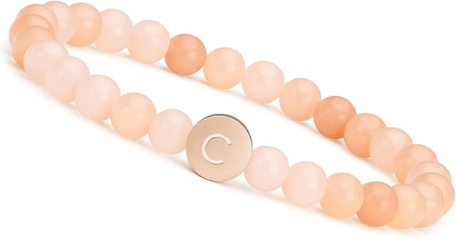 Detalle de GD GOOD.designs EST. 2015 Bracciale con lettere e perle di quarzo naturale, placcate oro rosa