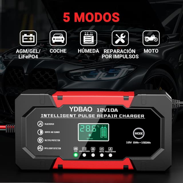 Detalle 2 de YDBAO Cargador baterías 12V 10A