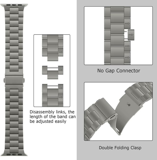 Detalle de Anlinser Metal Straps replacement band for Apple Watch (Titanium) 42mm/41mm/40mm/38mm – tool-free adjust fit