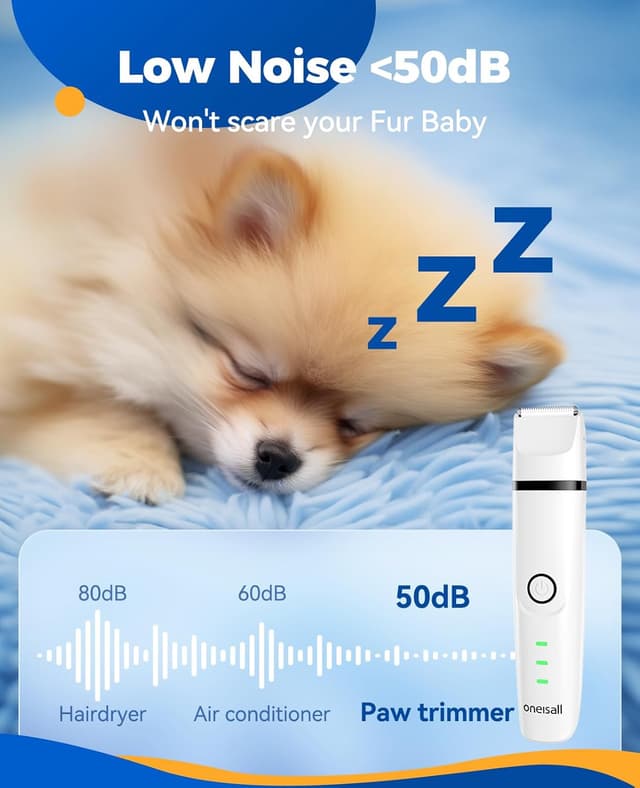 Detalle de oneisall 4in1 Leise Schermaschine für Hund & Katze – Wiederaufladbar mit 4 Multifunktions-Schneidköpfen